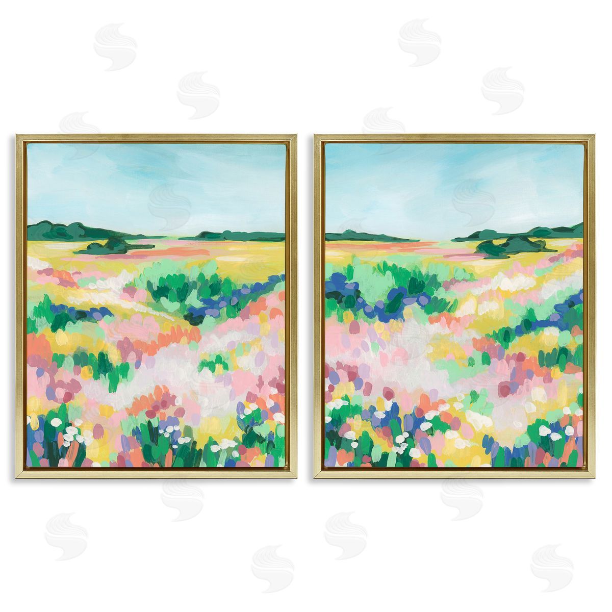 June Erica Vess Modern Country Meadow Gold Floating Frame Canvas Wall Art Print