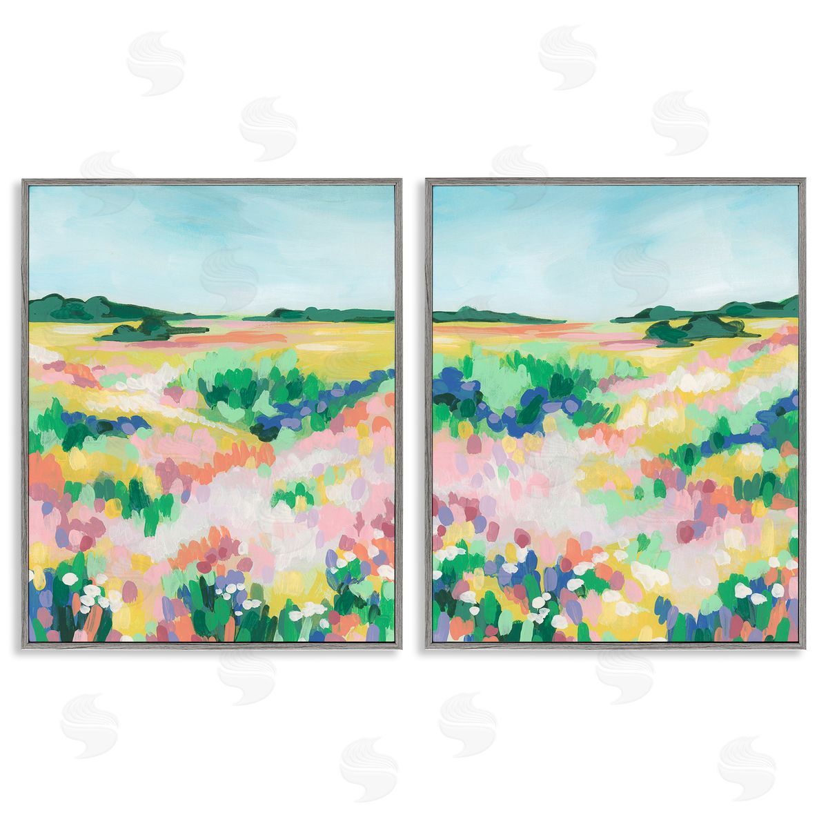 June Erica Vess Modern Country Meadow Gray Framed Giclee Wall Art Print