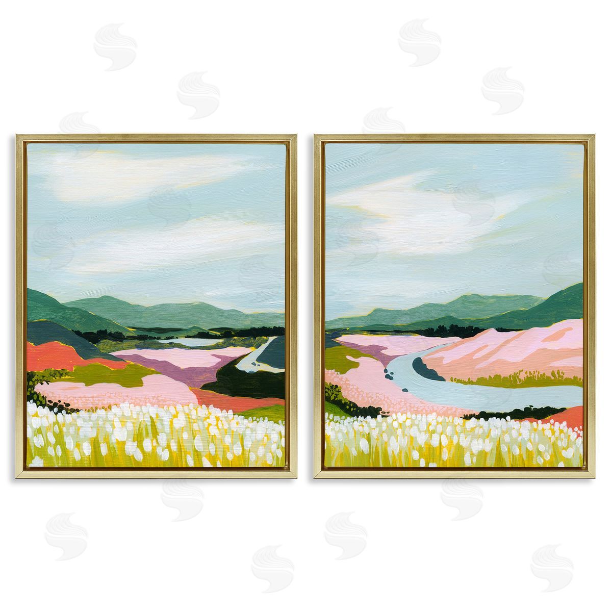 Grace Popp Mountain Valley Meadow Gold Floating Frame Canvas Wall Art Print