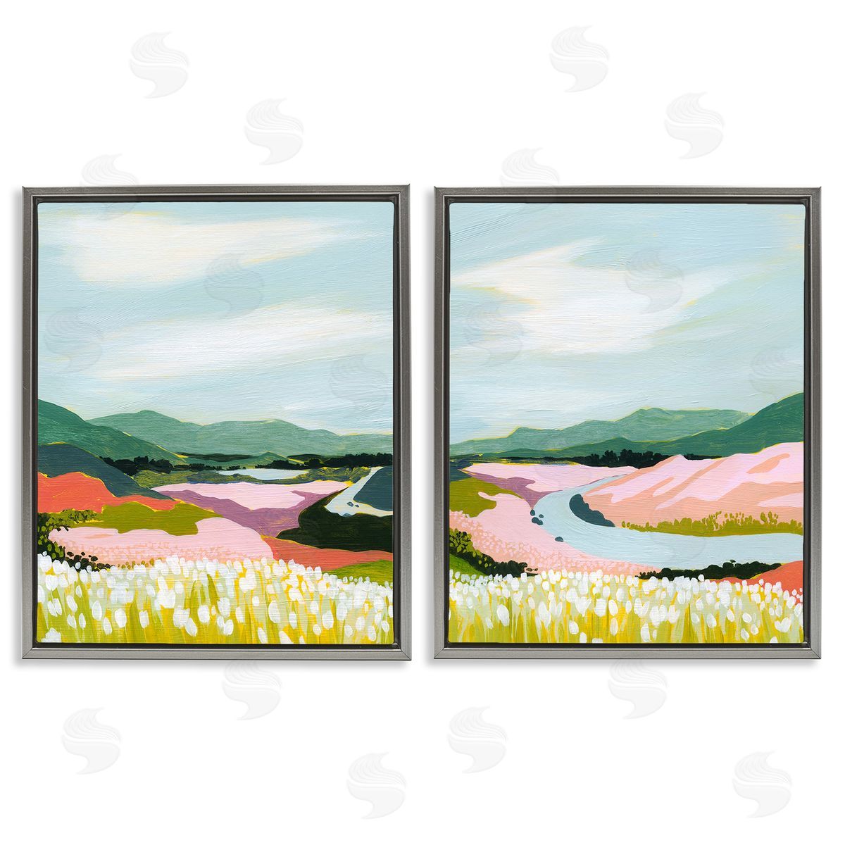 Grace Popp Mountain Valley Meadow Gray Floating Frame Canvas Wall Art Print