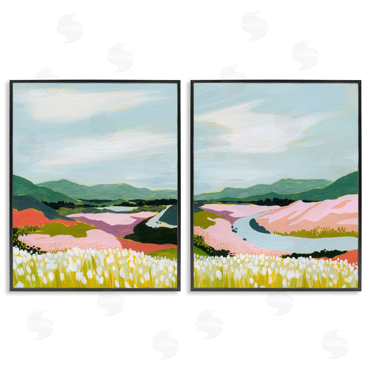 Grace Popp Mountain Valley Meadow Black Framed Giclee Wall Art Print
