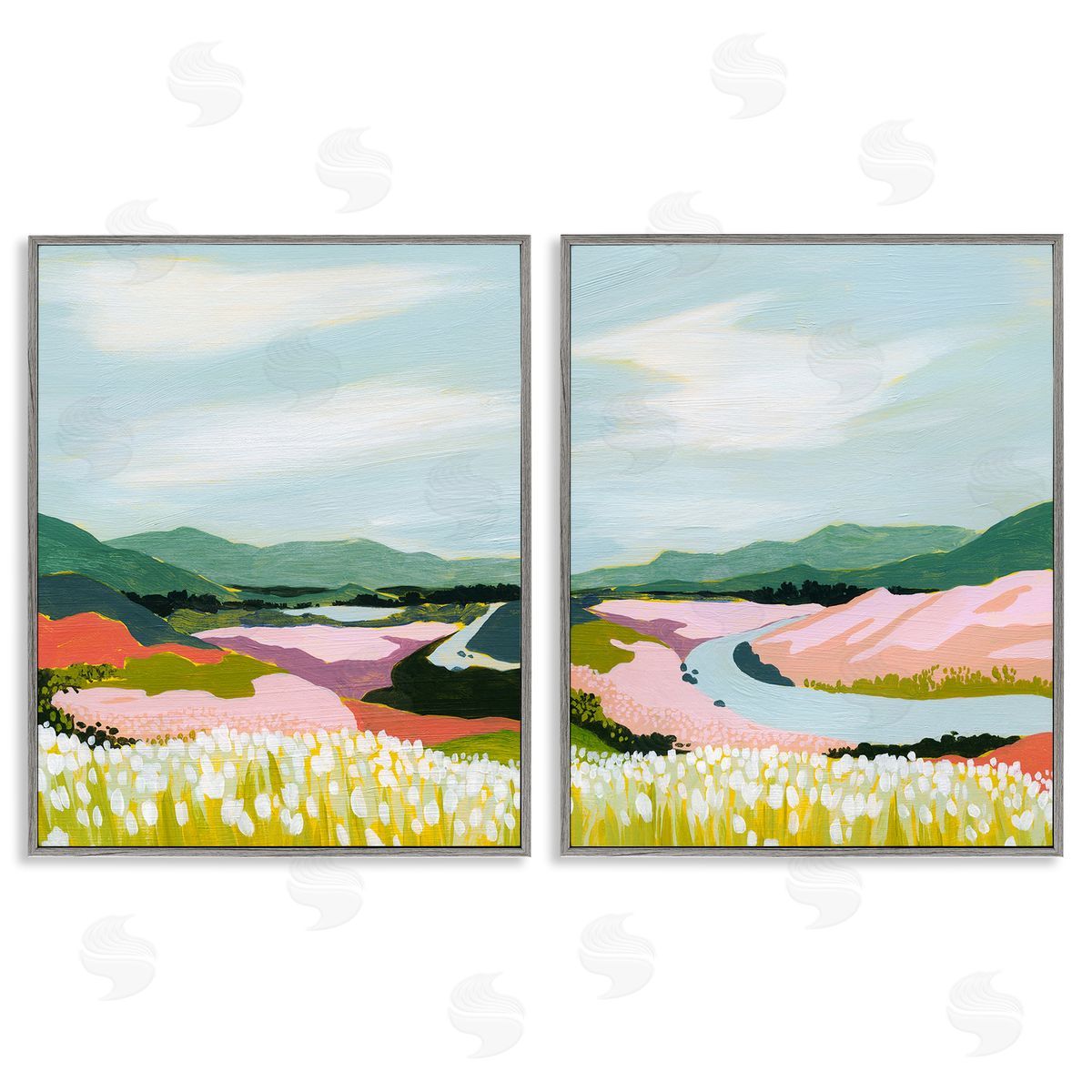 Grace Popp Mountain Valley Meadow Gray Framed Giclee Wall Art Print