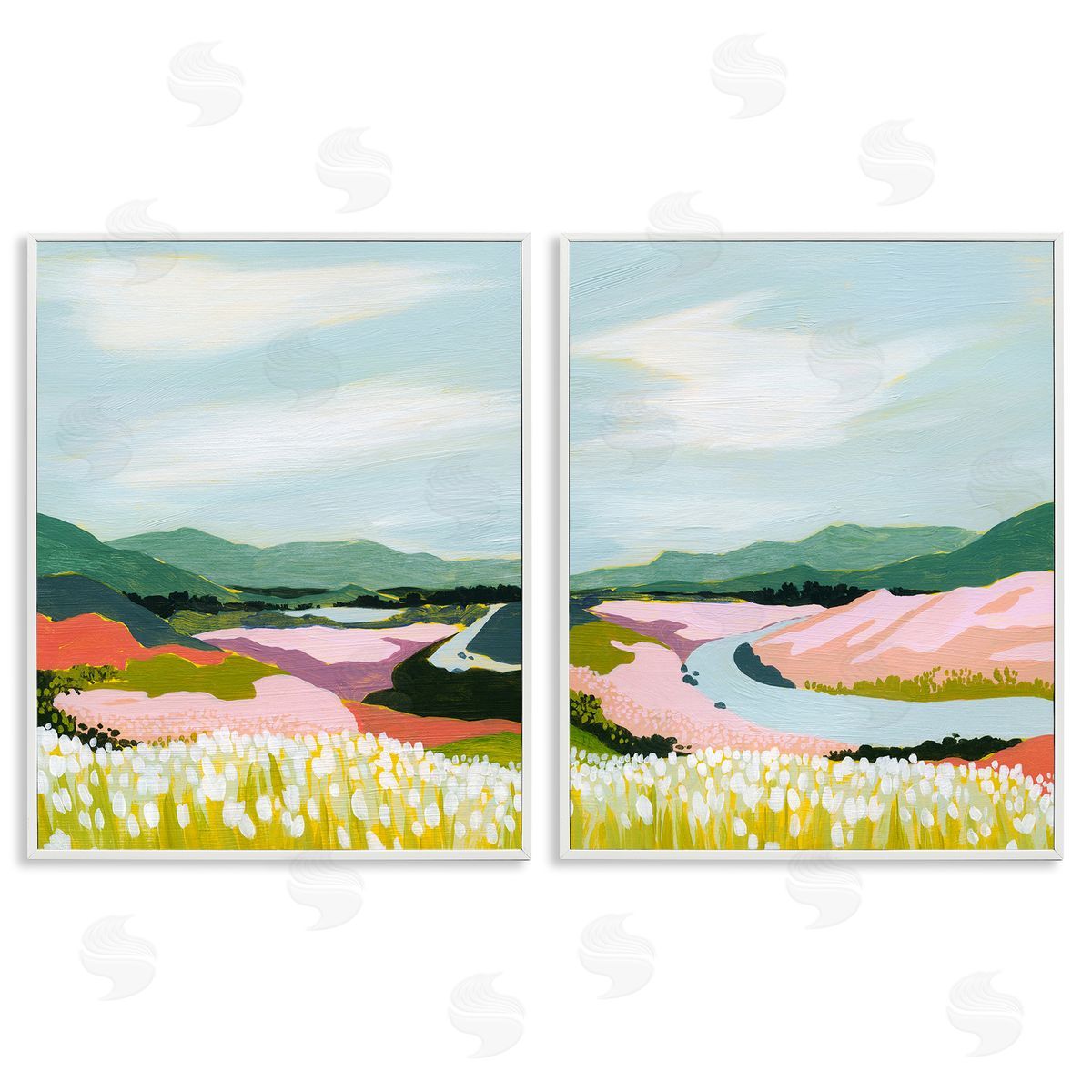 Grace Popp Mountain Valley Meadow White Framed Giclee Wall Art Print