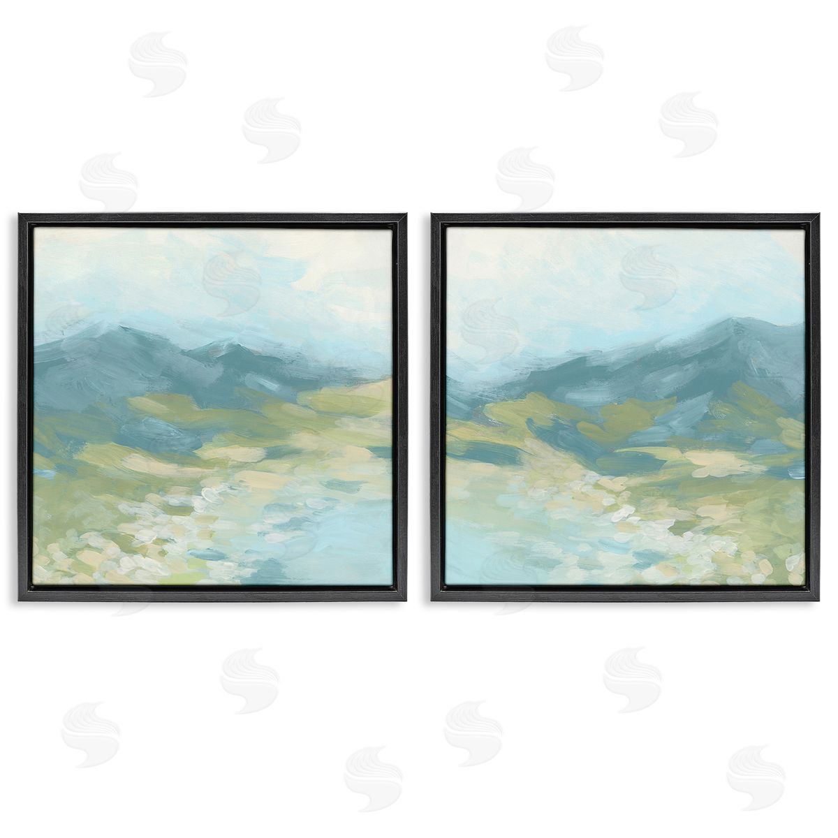 June Erica Vess Foggy Mountain Pond Black Floating Frame Canvas Wall Art Print