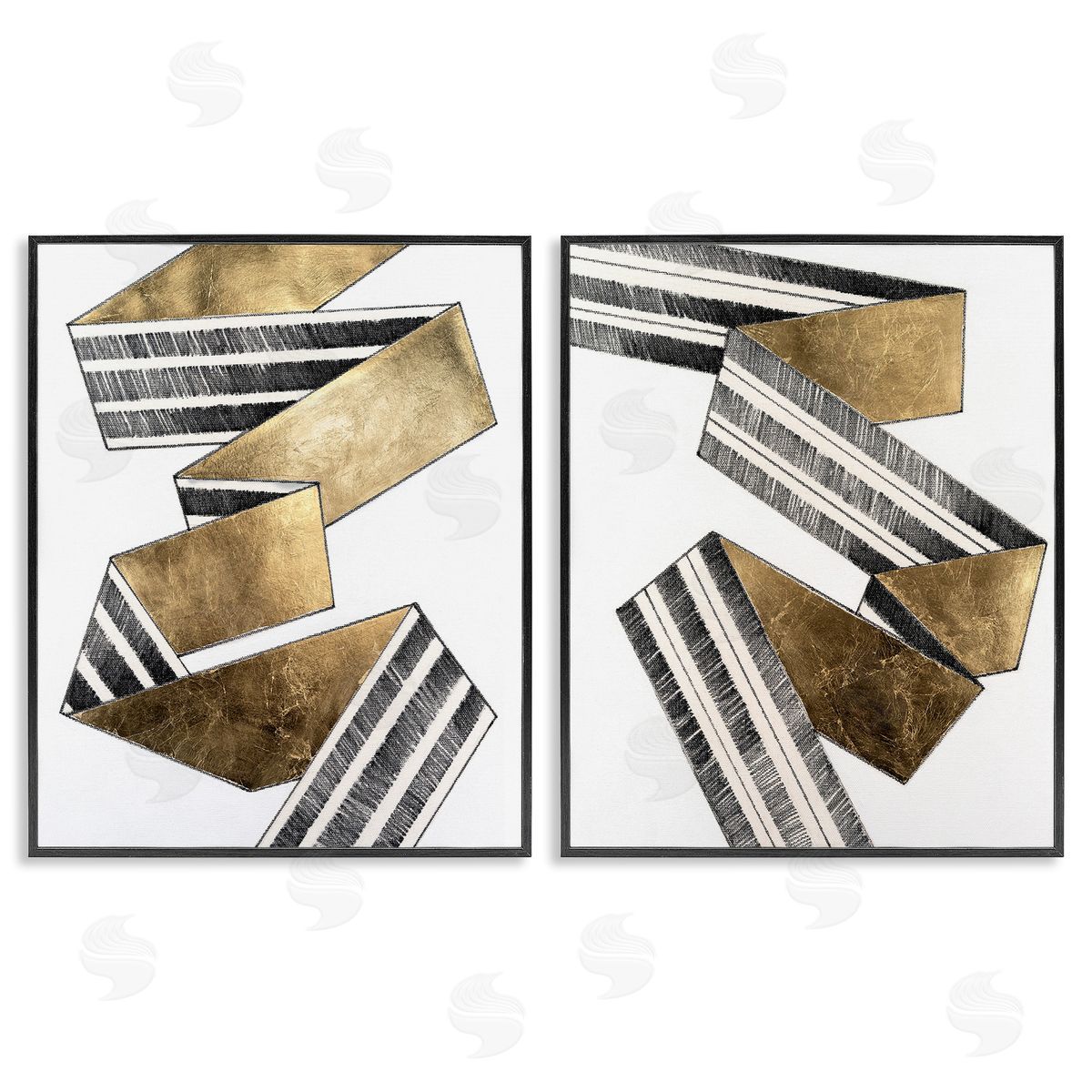 Vanna Lam Cascading Patterned Ribbon Black Framed Giclee Wall Art Print