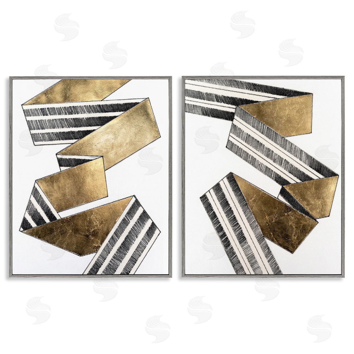 Vanna Lam Cascading Patterned Ribbon Gray Framed Giclee Wall Art Print