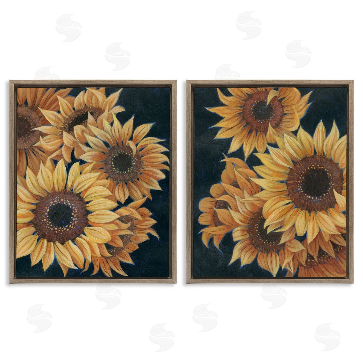 Grace Popp Sunflowers on Black Brown Floating Frame Canvas Wall Art Print