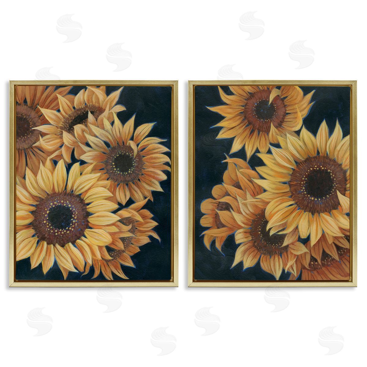 Grace Popp Sunflowers on Black Gold Floating Frame Canvas Wall Art Print