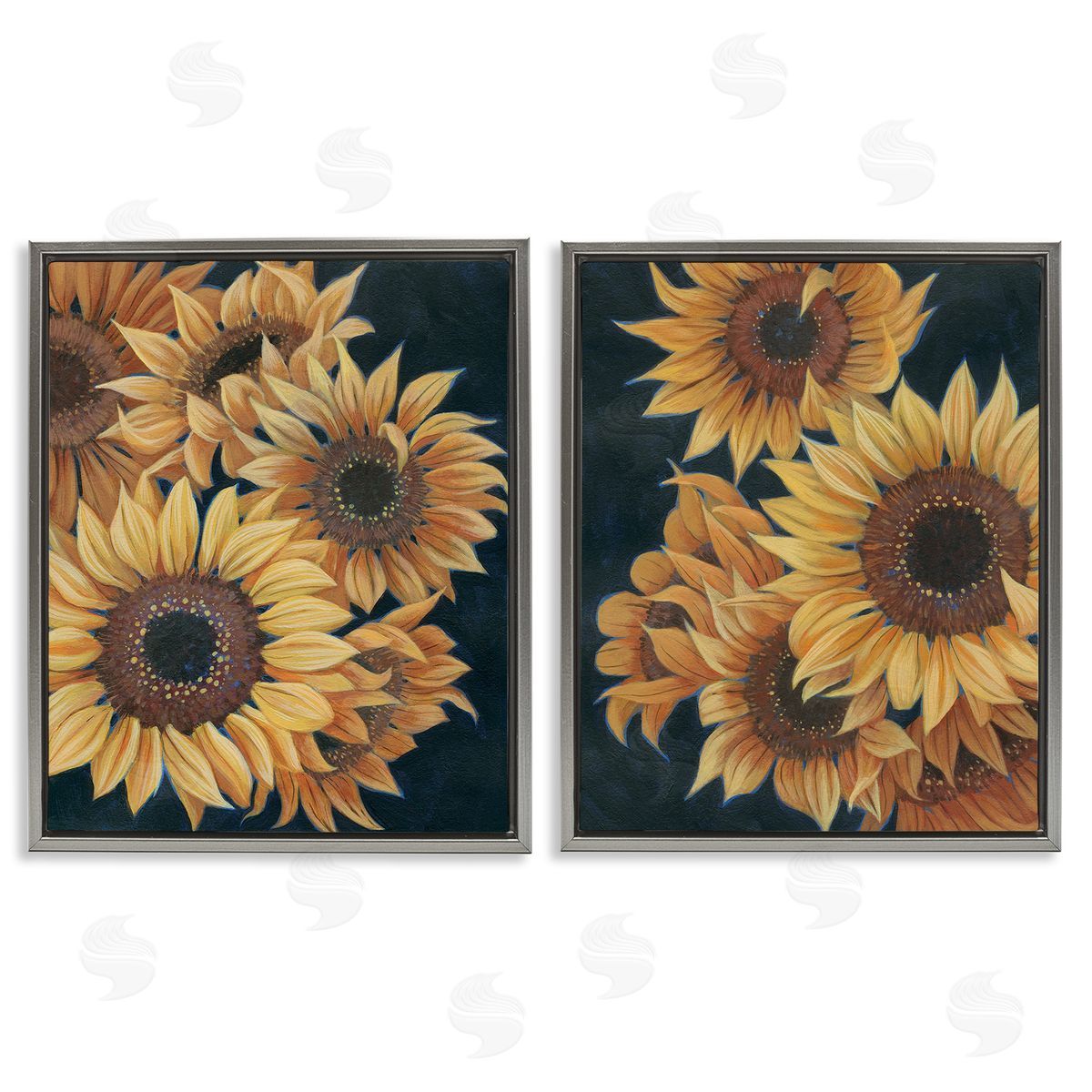 Grace Popp Sunflowers on Black Gray Floating Frame Canvas Wall Art Print