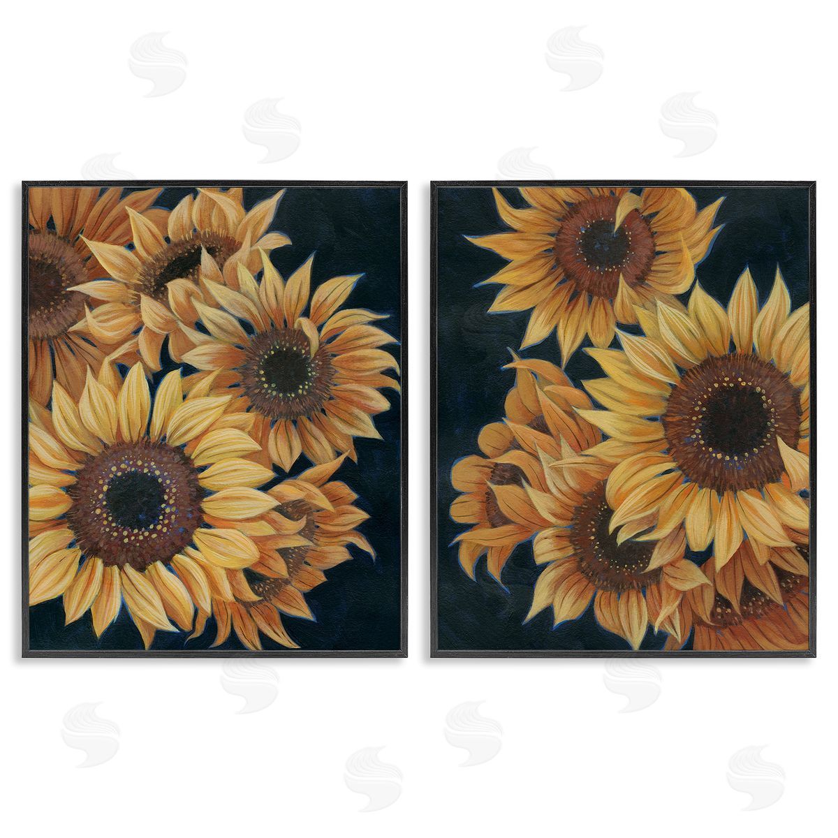 Grace Popp Sunflowers on Black Black Framed Giclee Wall Art Print