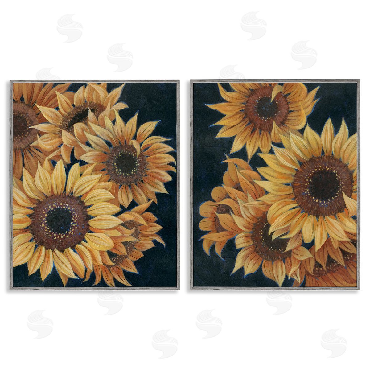 Grace Popp Sunflowers on Black Gray Framed Giclee Wall Art Print