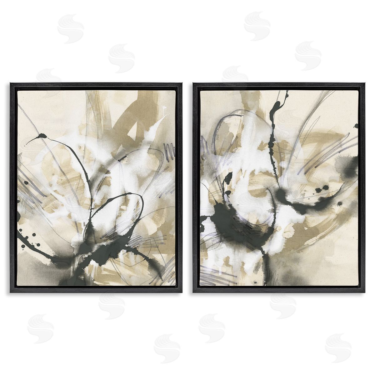 June Erica Vess Beige & Black Splatter Black Floating Frame Canvas Wall Art Print