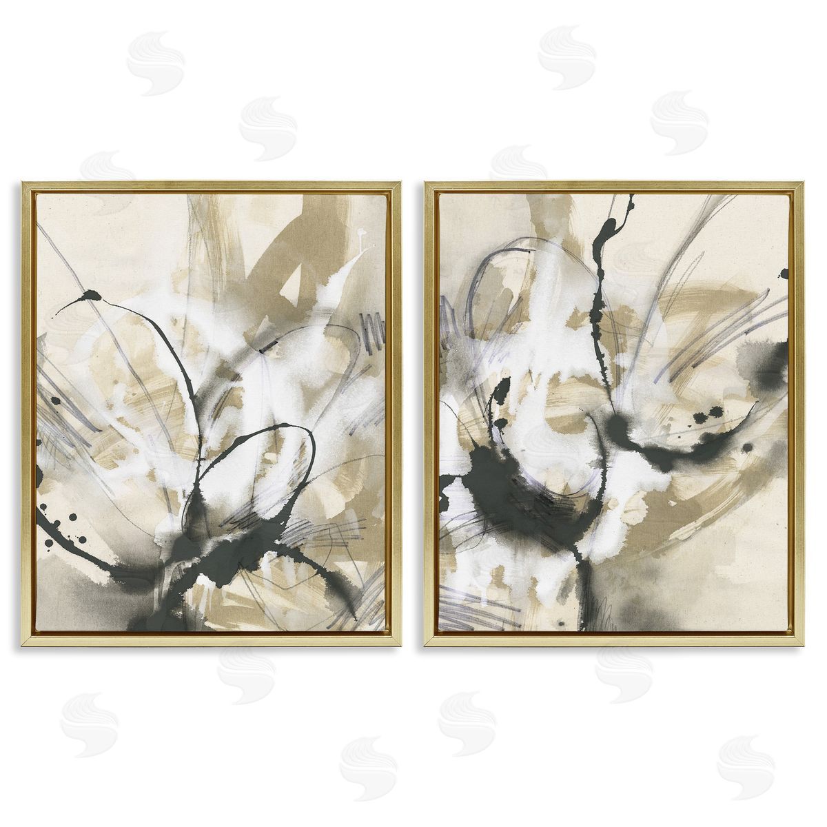 June Erica Vess Beige & Black Splatter Gold Floating Frame Canvas Wall Art Print