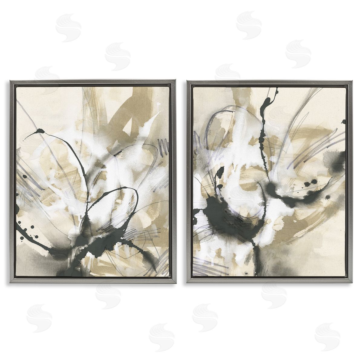 June Erica Vess Beige & Black Splatter Gray Floating Frame Canvas Wall Art Print