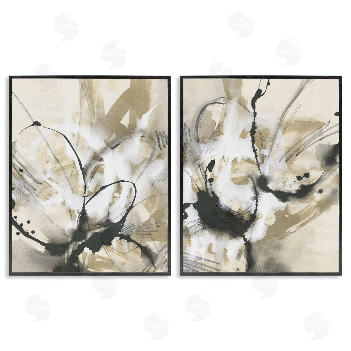 June Erica Vess Beige & Black Splatter Black Framed Giclee Wall Art Print
