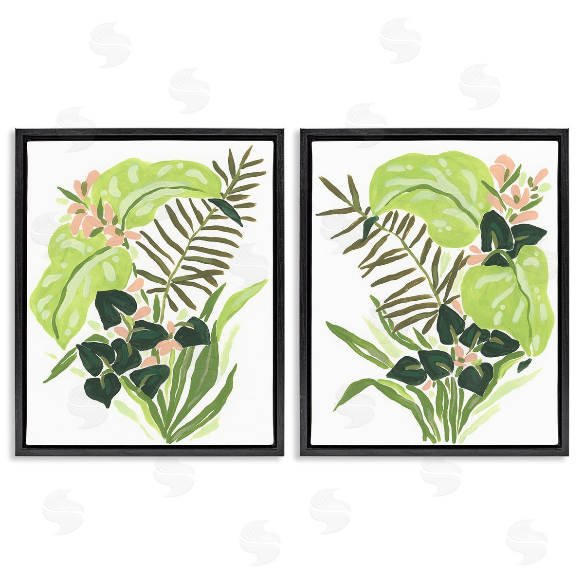 June Erica Vess Abstract Tropical Blooms Black Floating Frame Canvas Wall Art Print