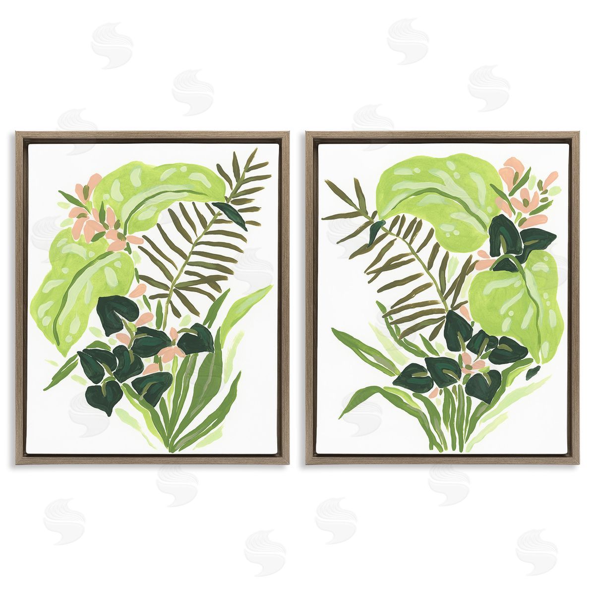 June Erica Vess Abstract Tropical Blooms Brown Floating Frame Canvas Wall Art Print