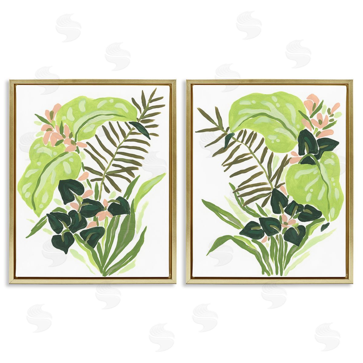 June Erica Vess Abstract Tropical Blooms Gold Floating Frame Canvas Wall Art Print