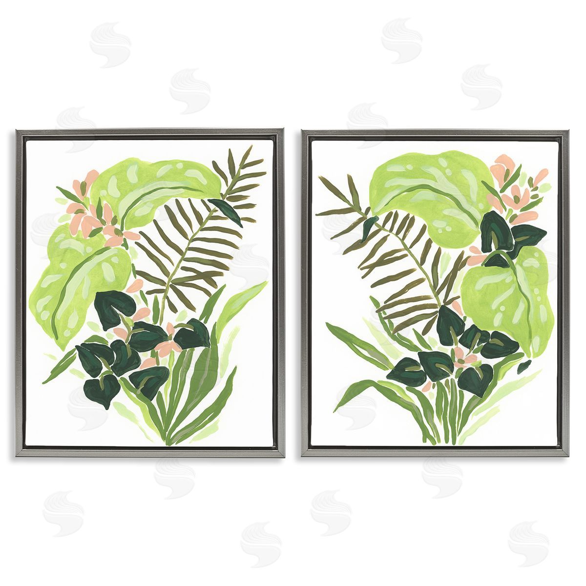 June Erica Vess Abstract Tropical Blooms Gray Floating Frame Canvas Wall Art Print