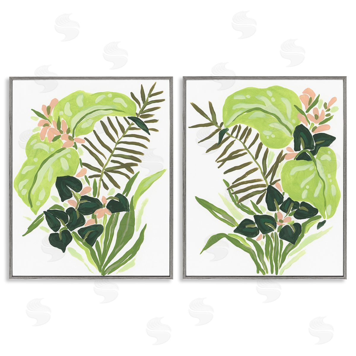 June Erica Vess Abstract Tropical Blooms Gray Framed Giclee Wall Art Print