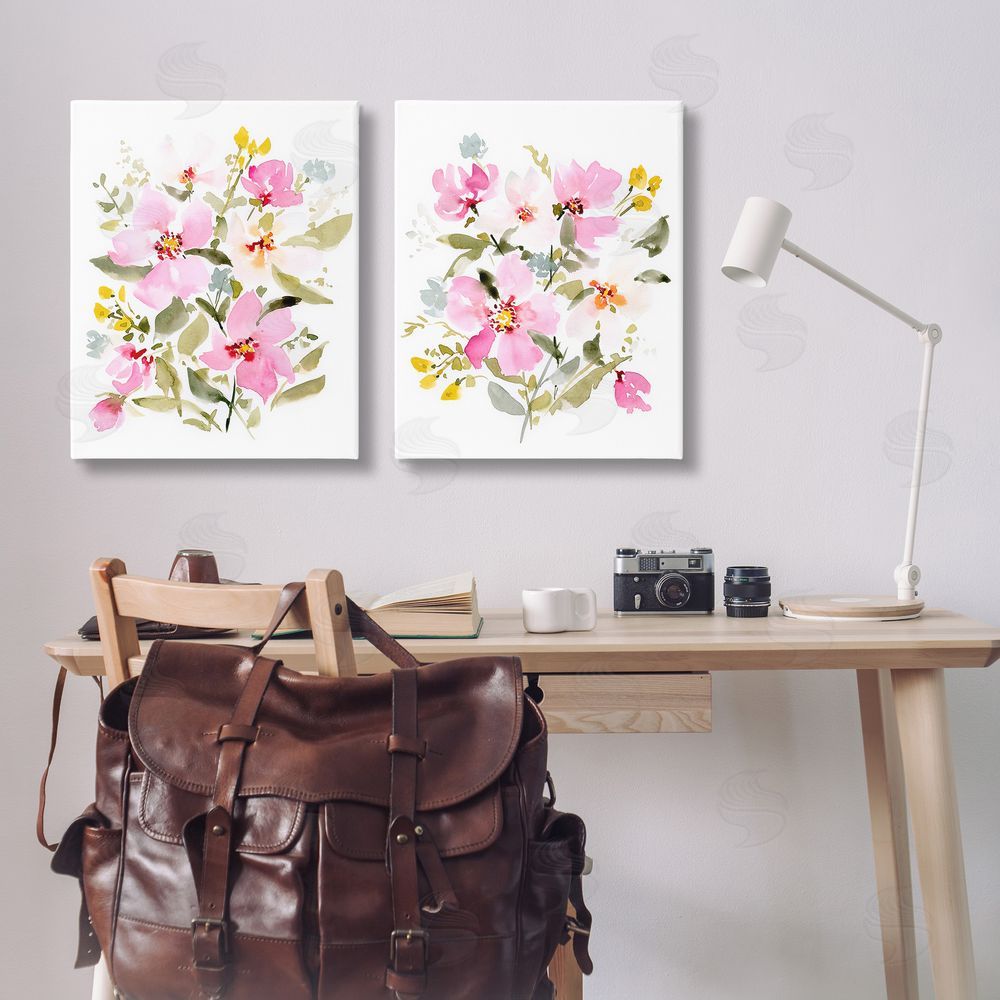 Victoria Barnes Pink Scattered Blooms Canvas Wall Art Print in Room