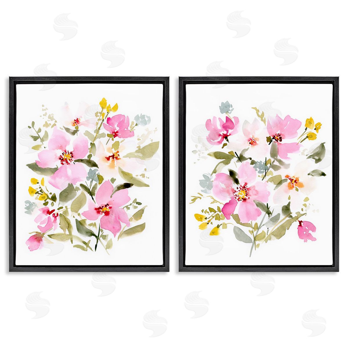 Victoria Barnes Pink Scattered Blooms Black Floating Frame Canvas Wall Art Print