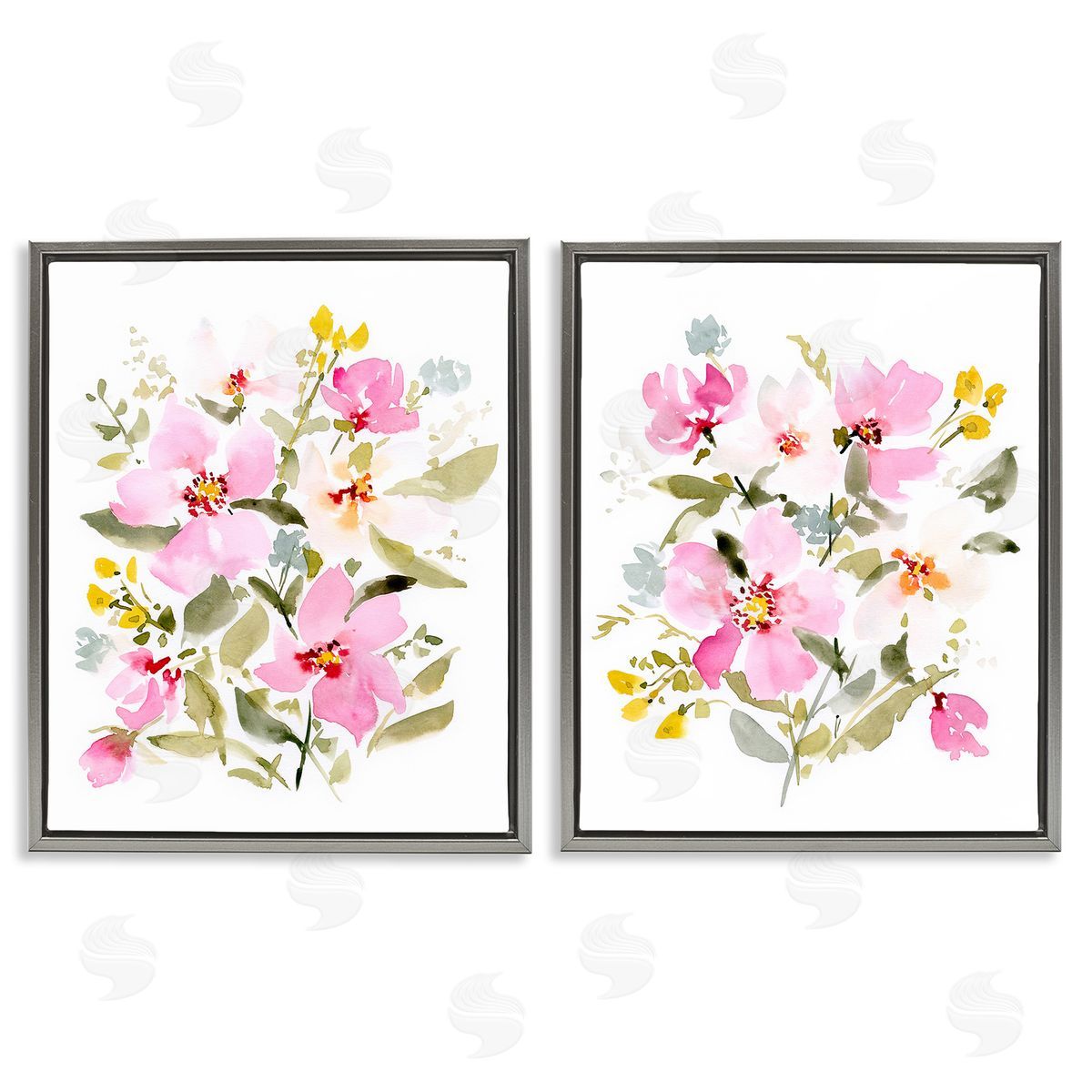 Victoria Barnes Pink Scattered Blooms Gray Floating Frame Canvas Wall Art Print
