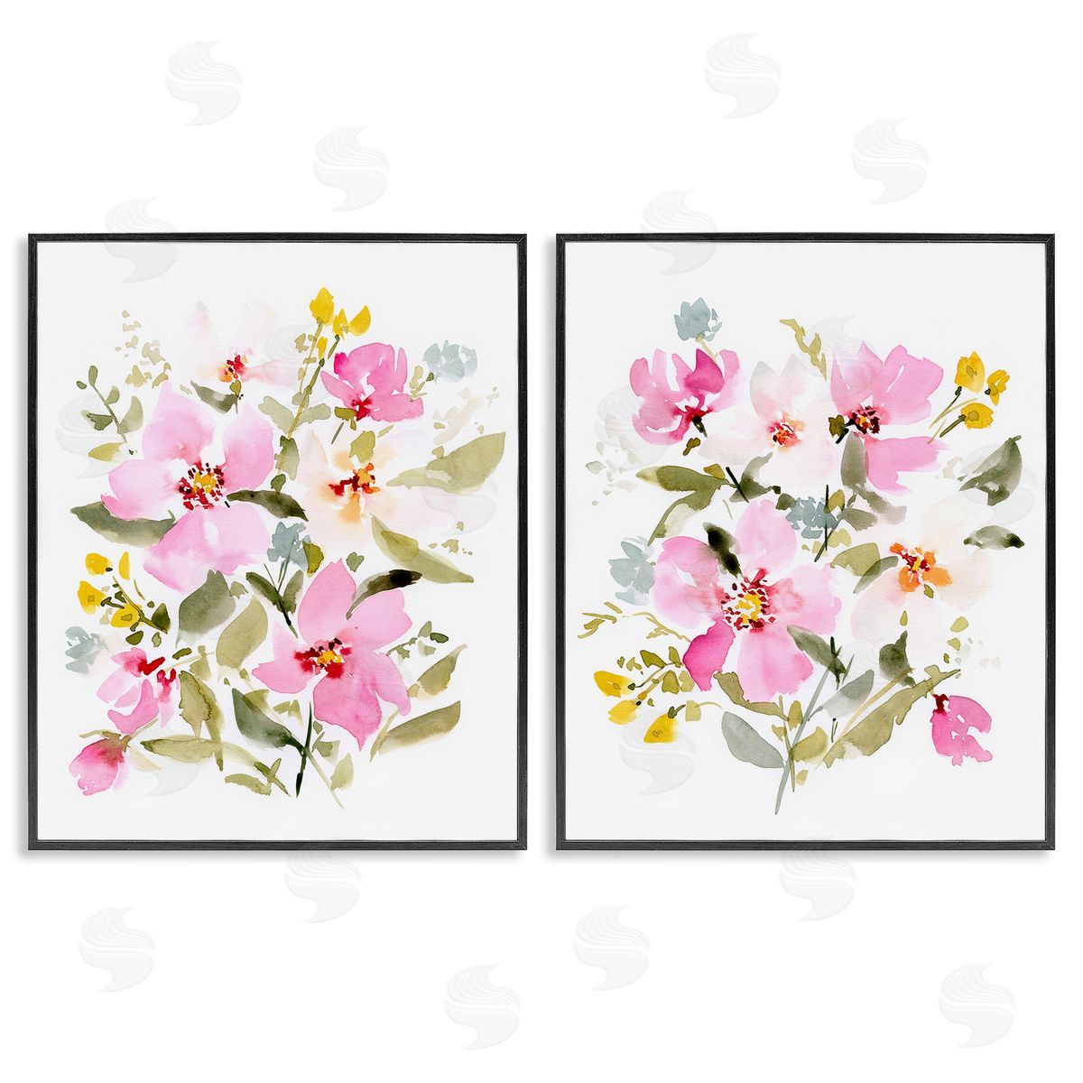 Victoria Barnes Pink Scattered Blooms Black Framed Giclee Wall Art Print