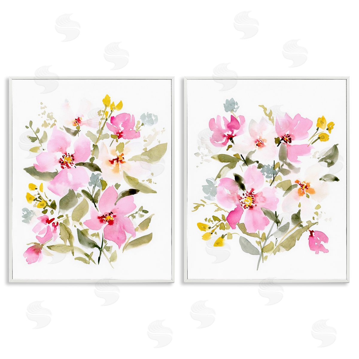 Victoria Barnes Pink Scattered Blooms White Framed Giclee Wall Art Print
