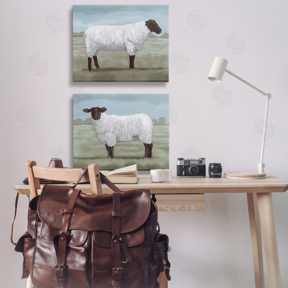 Grace Popp Sheep Duo in Pasture Canvas Wall Art Print in Room
