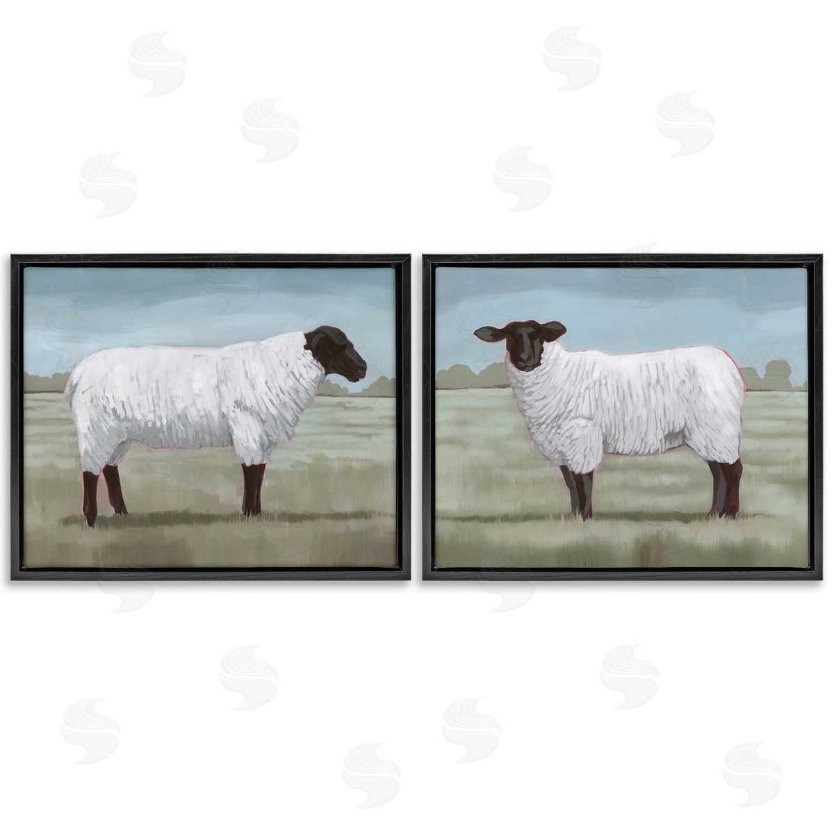 Grace Popp Sheep Duo in Pasture Black Floating Frame Canvas Wall Art Print