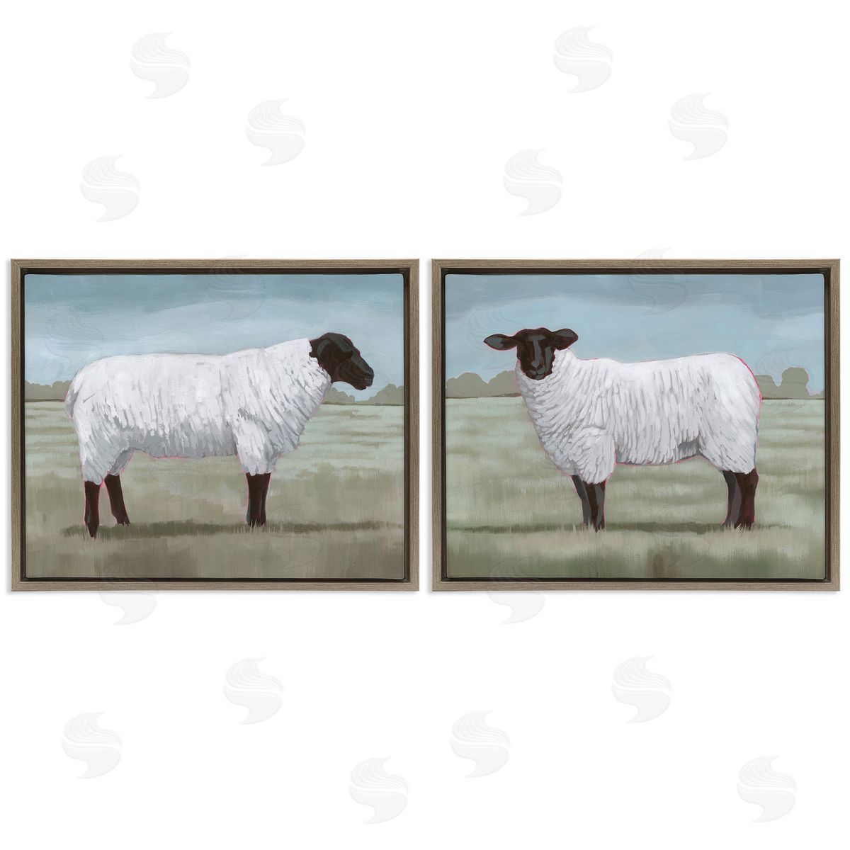 Grace Popp Sheep Duo in Pasture Brown Floating Frame Canvas Wall Art Print