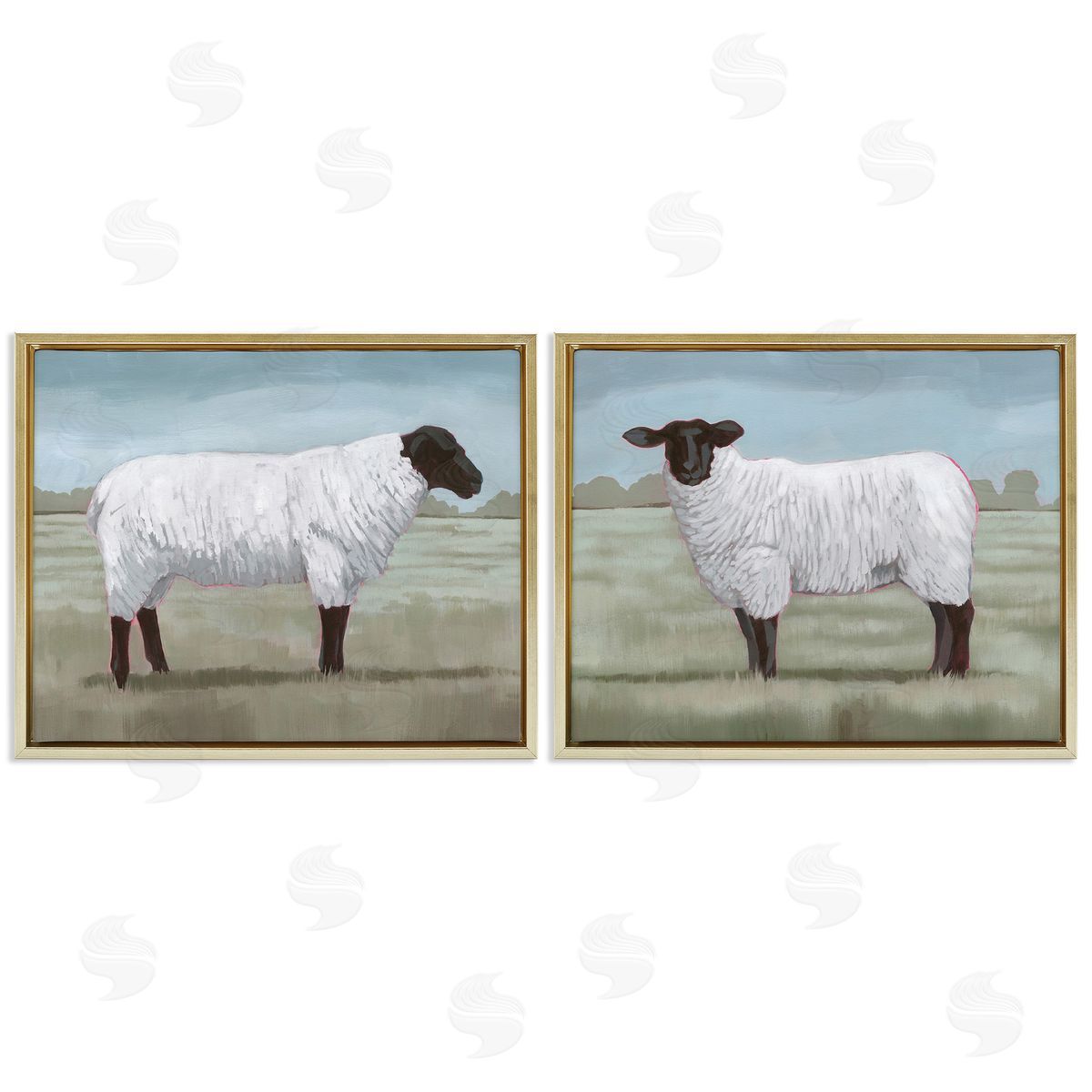 Grace Popp Sheep Duo in Pasture Gold Floating Frame Canvas Wall Art Print
