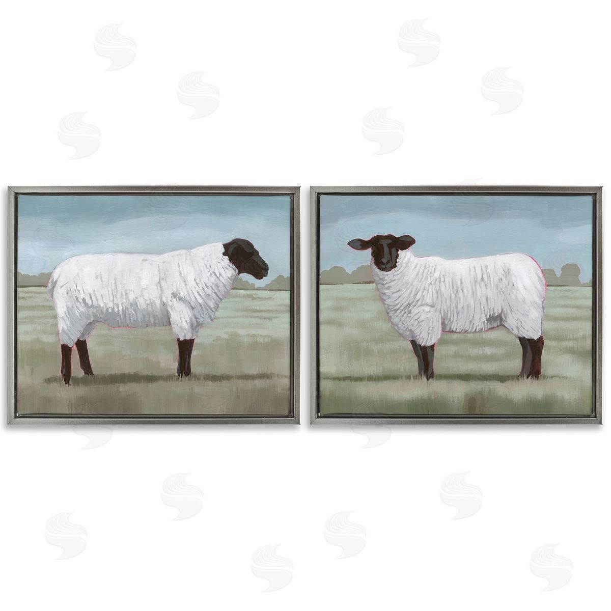 Grace Popp Sheep Duo in Pasture Gray Floating Frame Canvas Wall Art Print