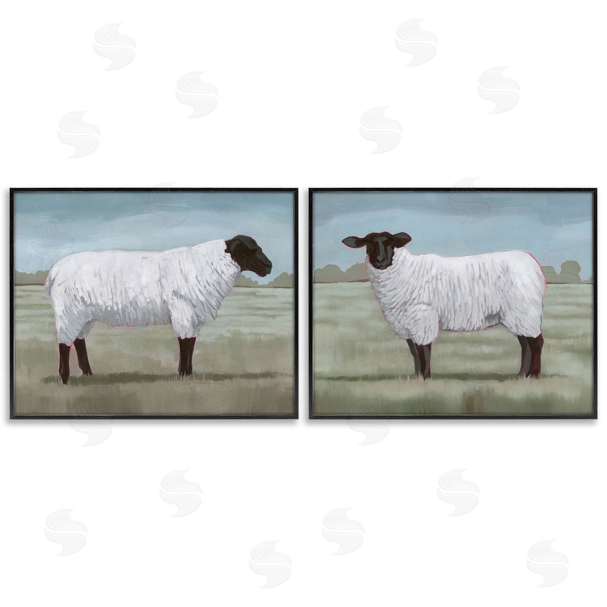 Grace Popp Sheep Duo in Pasture Black Framed Giclee Wall Art Print