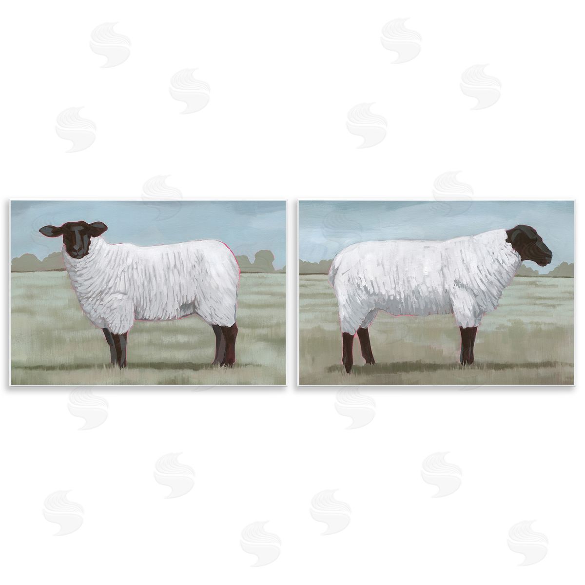 Grace Popp Sheep Duo in Pasture Wooden Wall Plaque Art Print