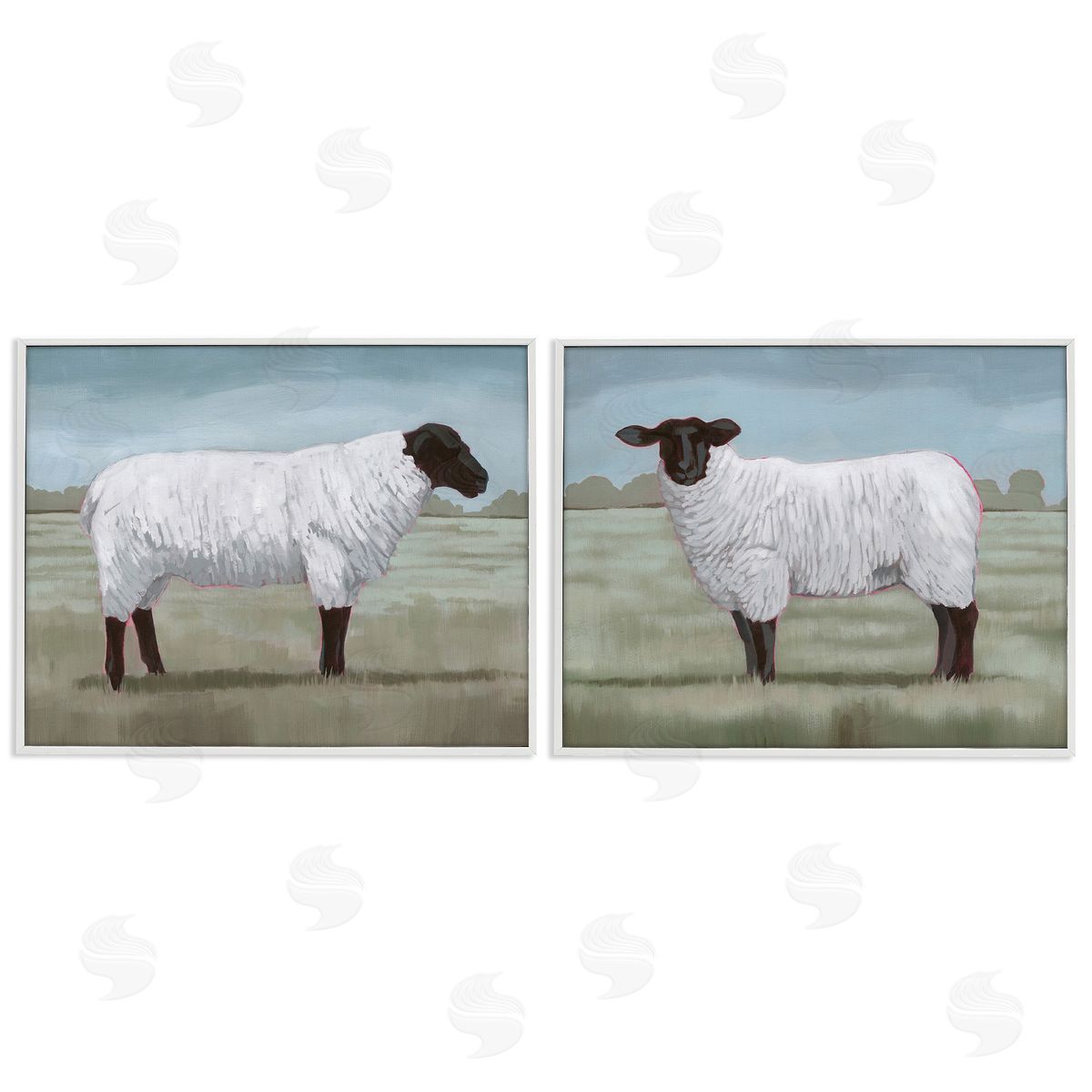 Grace Popp Sheep Duo in Pasture White Framed Giclee Wall Art Print