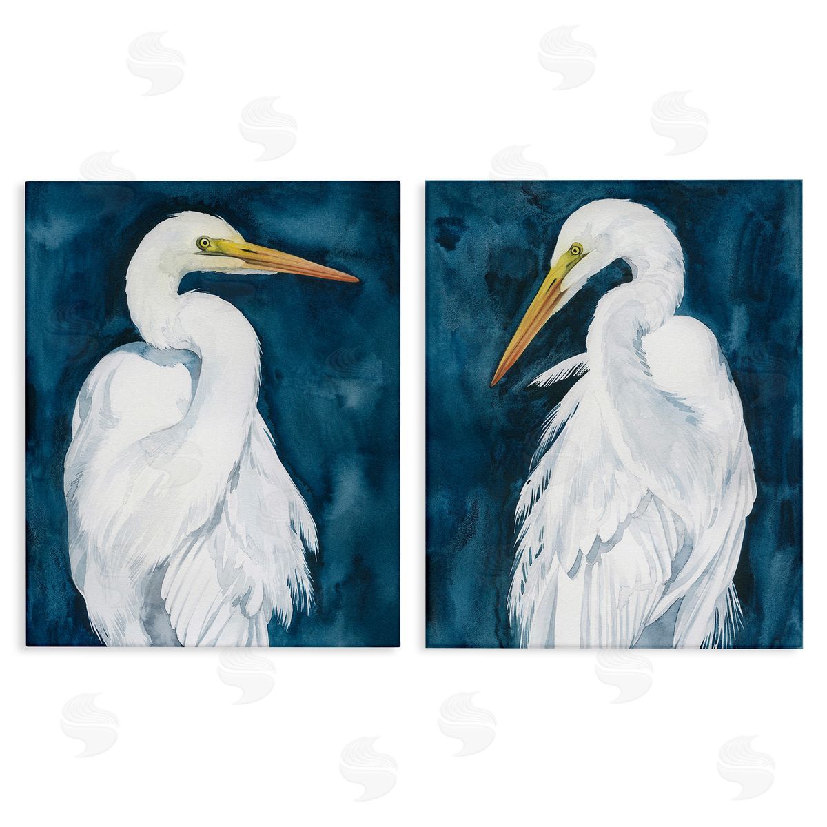 Grace Popp Elegant Egrets on Blue Canvas Wall Art Print