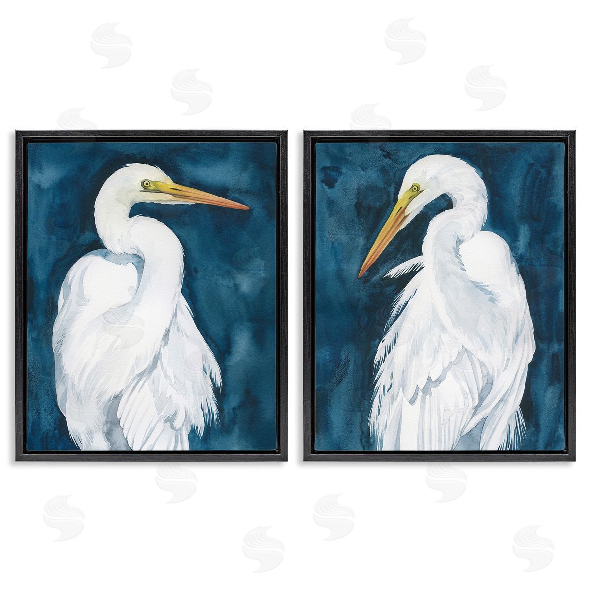 Grace Popp Elegant Egrets on Blue Black Floating Frame Canvas Wall Art Print