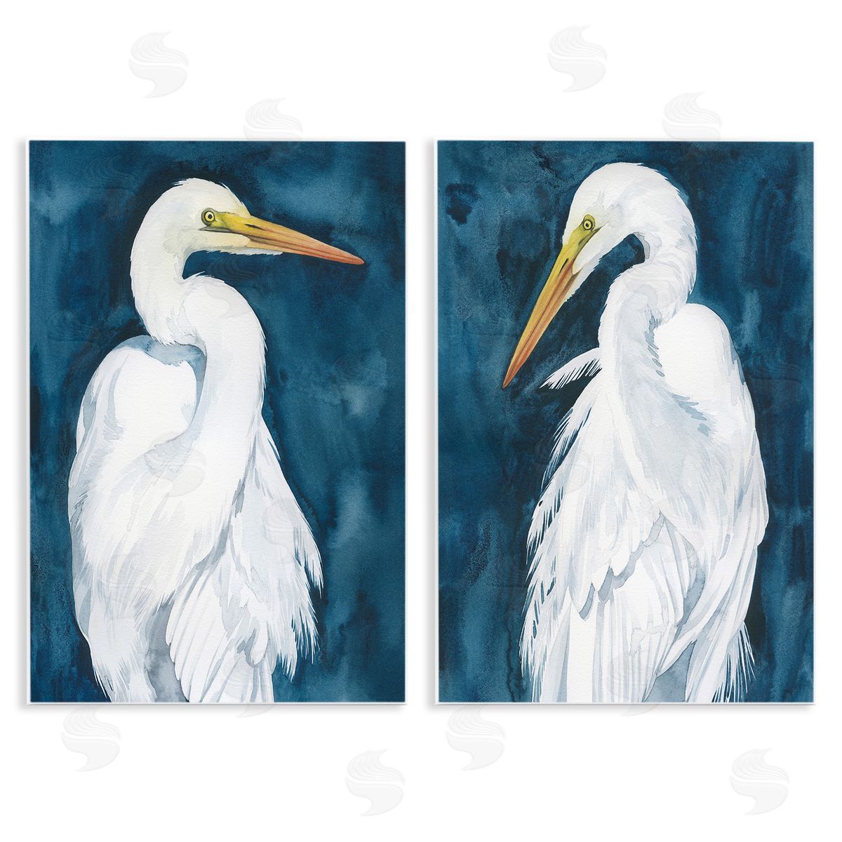 Grace Popp Elegant Egrets on Blue Wooden Wall Plaque Art Print