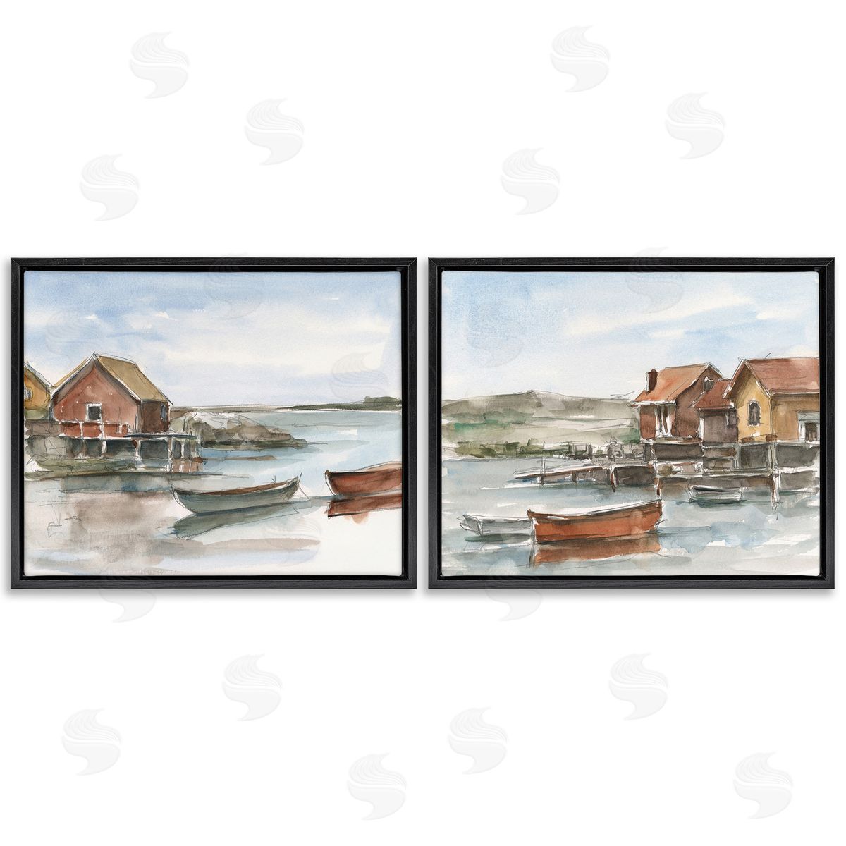 Ethan Harper Coastal Shack Landscape Black Floating Frame Canvas Wall Art Print