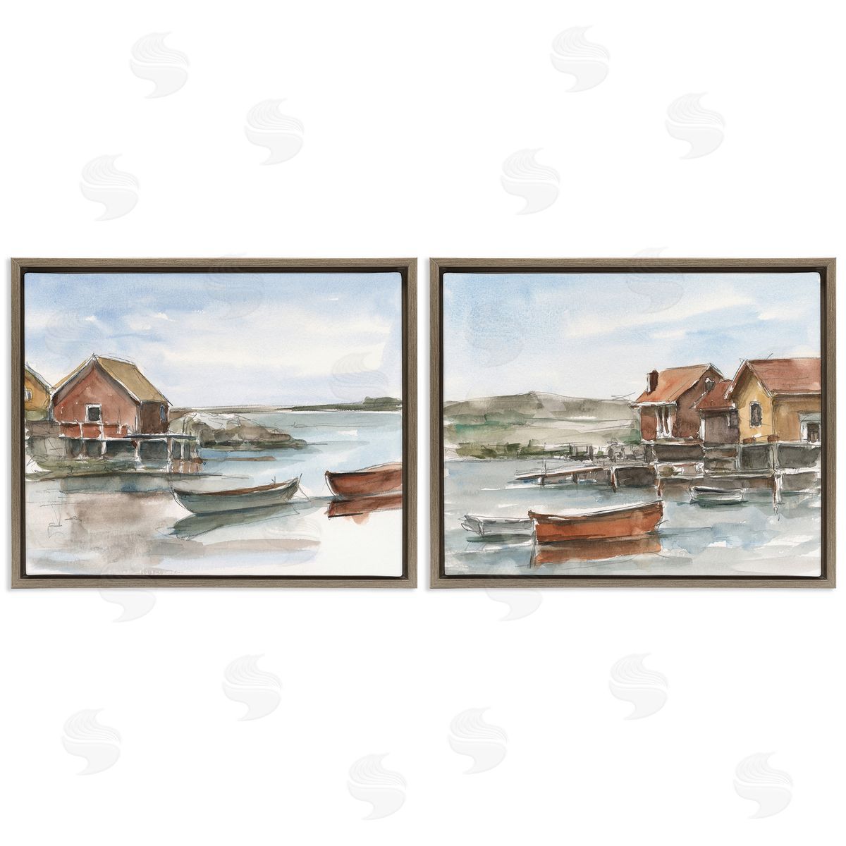 Ethan Harper Coastal Shack Landscape Brown Floating Frame Canvas Wall Art Print