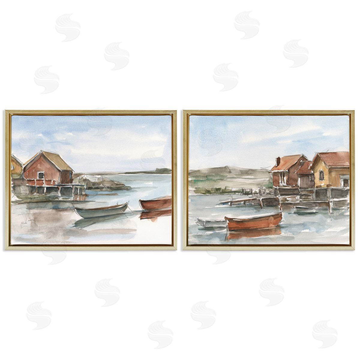 Ethan Harper Coastal Shack Landscape Gold Floating Frame Canvas Wall Art Print