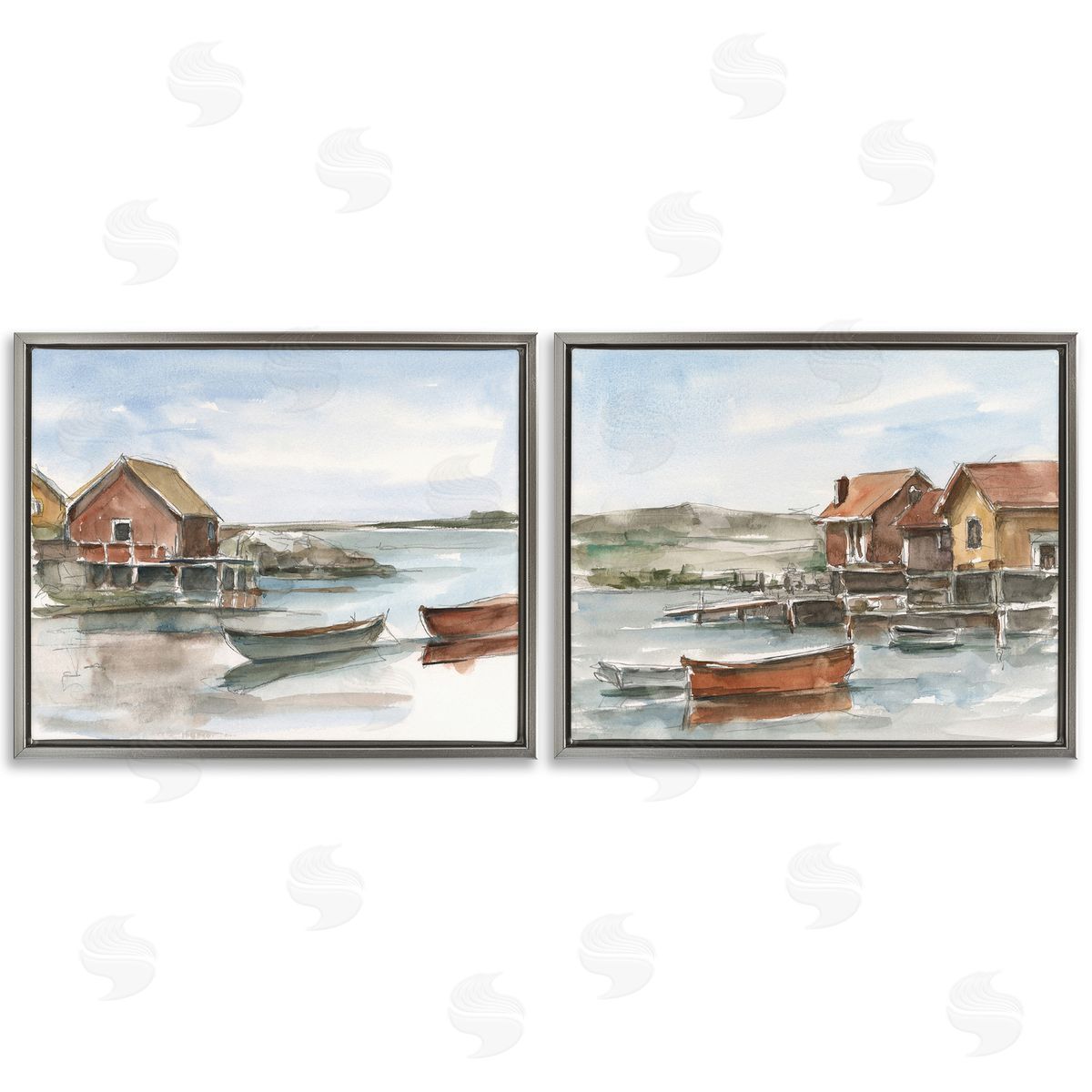 Ethan Harper Coastal Shack Landscape Gray Floating Frame Canvas Wall Art Print