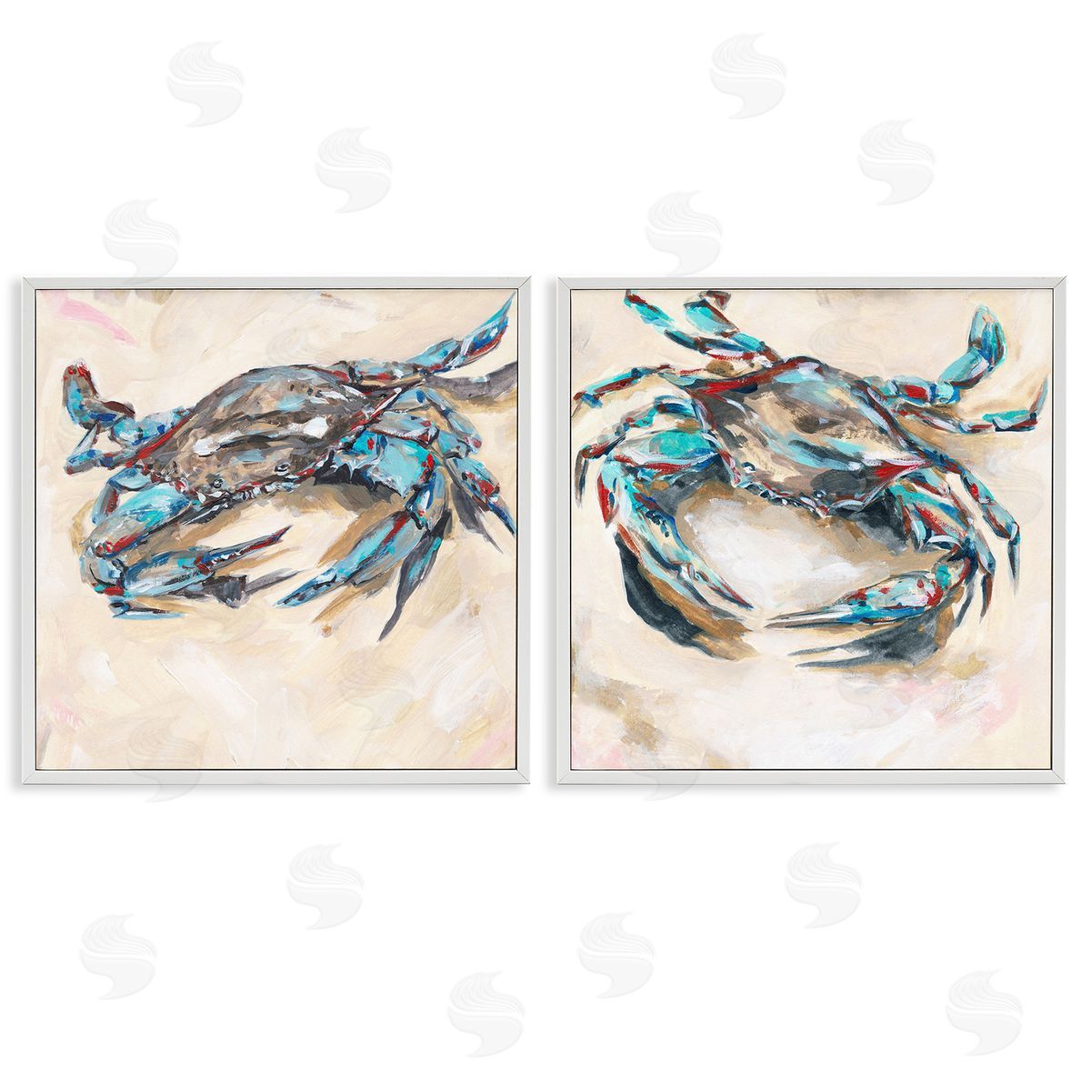 Melissa Wang Blue Crabs on Sand White Framed Giclee Wall Art Print