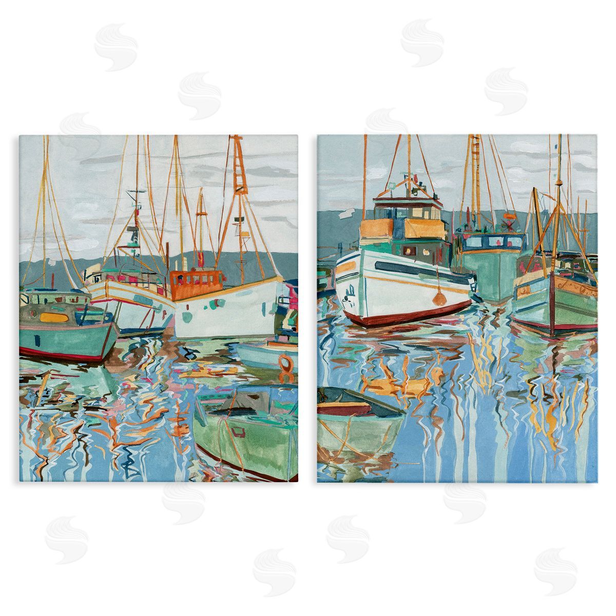 Melissa Wang Marina Ships Reflection Canvas Wall Art Print