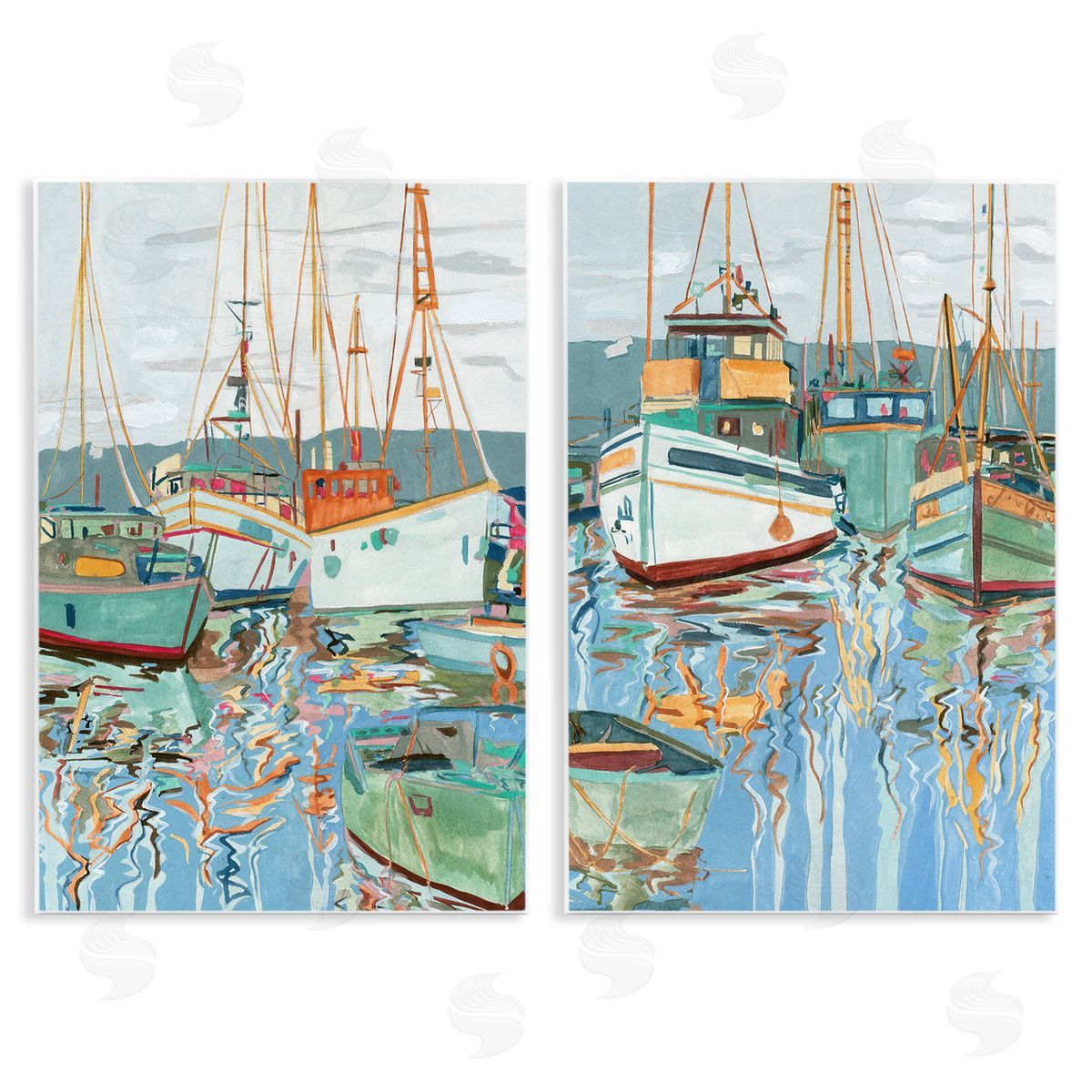 Melissa Wang Marina Ships Reflection Wooden Wall Plaque Art Print