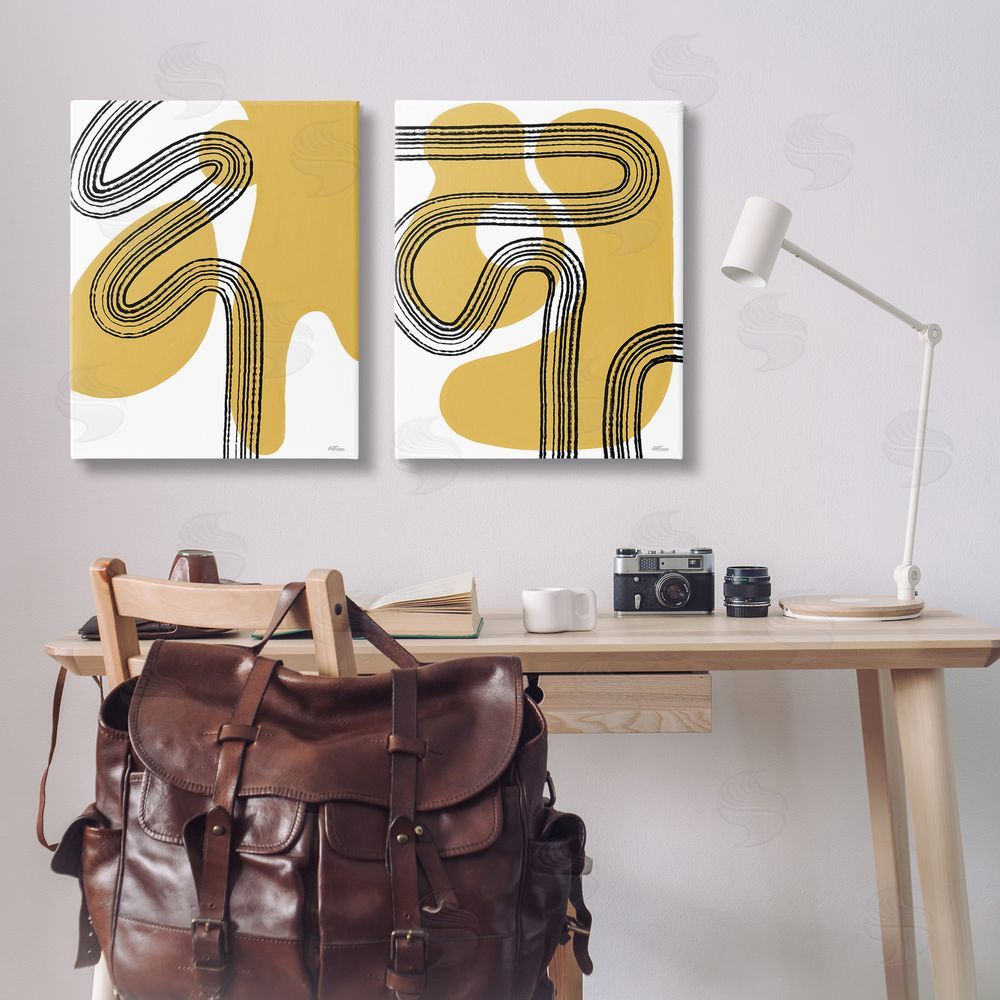 Cat Thurman Designs Wavy Lines Over Shapes Canvas Wall Art Print in Room