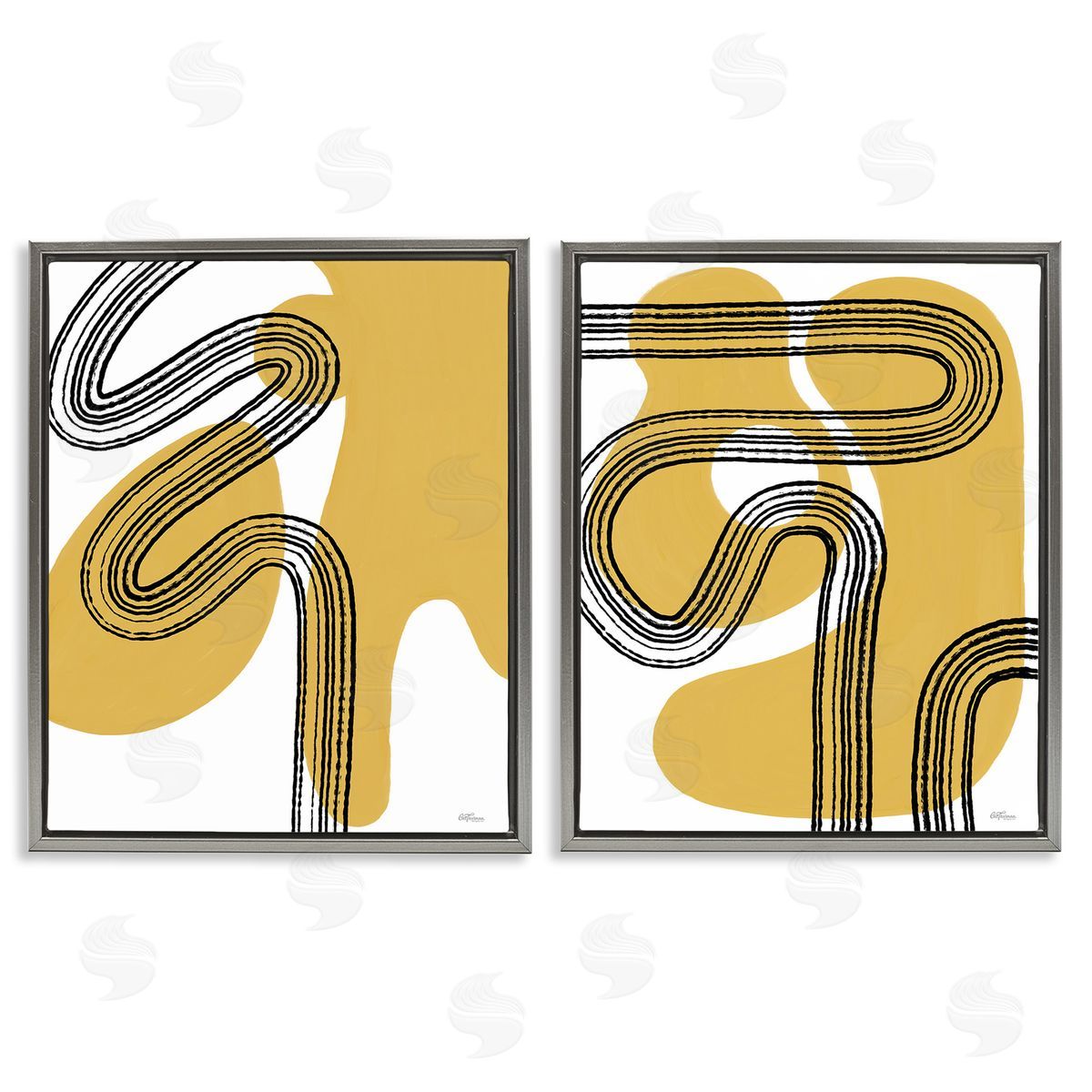 Cat Thurman Designs Wavy Lines Over Shapes Gray Floating Frame Canvas Wall Art Print