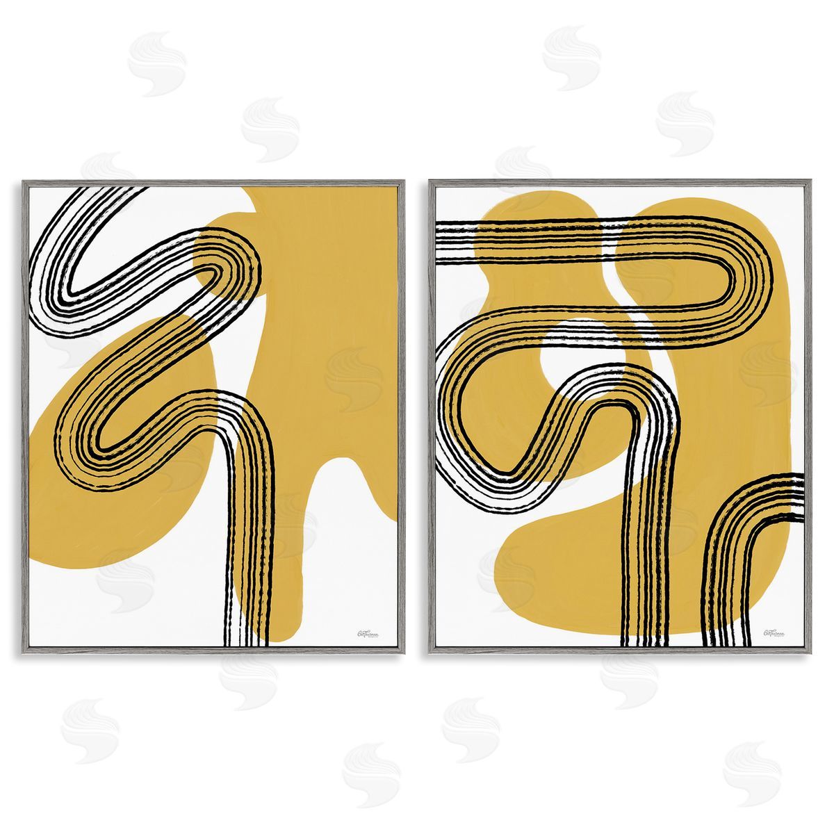 Cat Thurman Designs Wavy Lines Over Shapes Gray Framed Giclee Wall Art Print